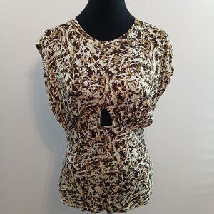 Soft Joie Womens Keyhole Short Sleeve Top Chocolate Plum Multi Print Size Small